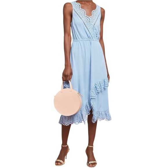 TRACY REESE x Anthropologie Carolina Eyelet Midi Dress | Light Blue Sleeveless M - Picture 10 of 10